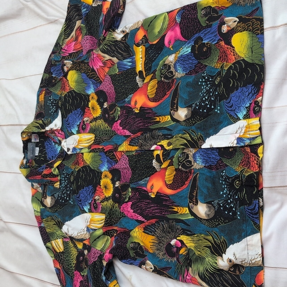High Sea Exotic Birds and Parrot Mens Hawaiian Shirt size XXL Coconut Buttons